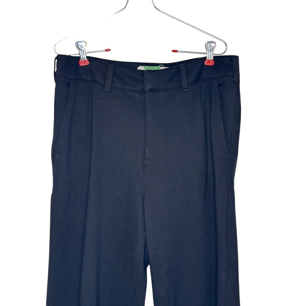 Anthropologie Women Pants Flared Leg Flat Front Pleated Stretch Navy Blue Sz.30 - Picture 5 of 10